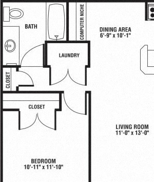 1 Bed 1 Bath Floor Plan 1 Bed 1 Bath Floor Plan at The Preserve at Rock Springs, Rock Springs, Wyoming